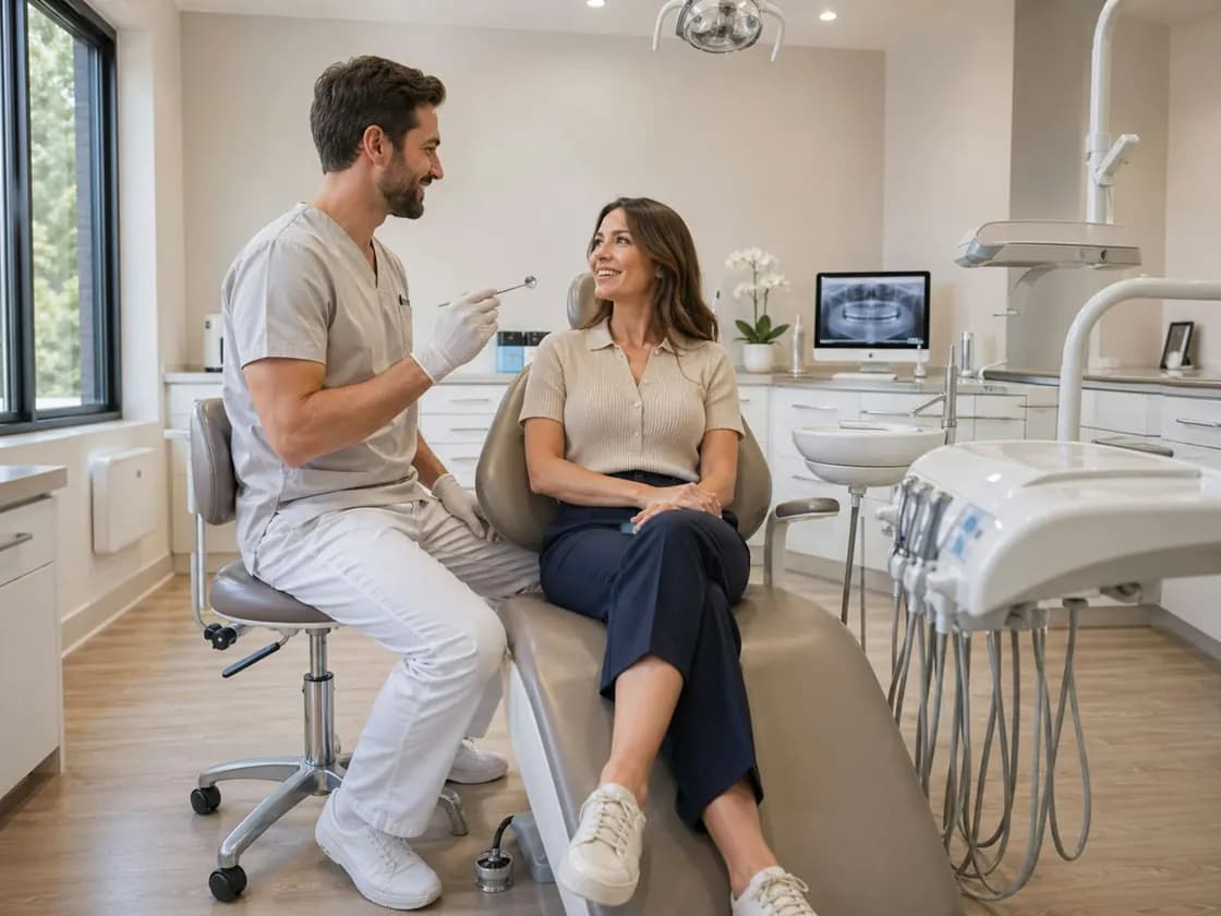 Dental clinic team reviewing a patient schedule on a tablet